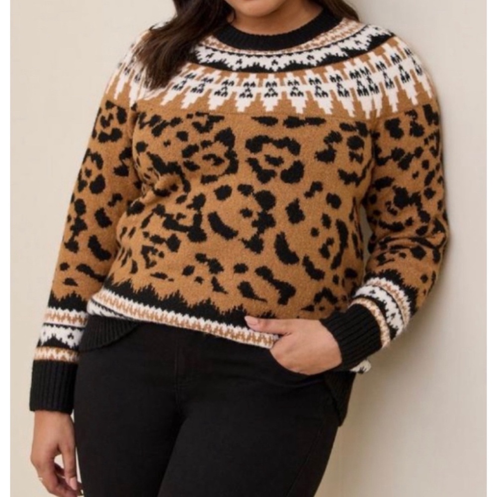 🆕🐆 Leopard Animal Print Vegan Cashmere Sweater 1 1X 14 16 NWT Torrid New Brown